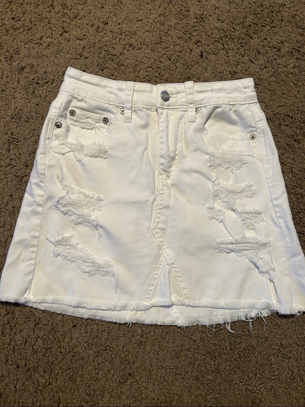 American Eagle Outfitters White Distressed Mini Denim Skirt